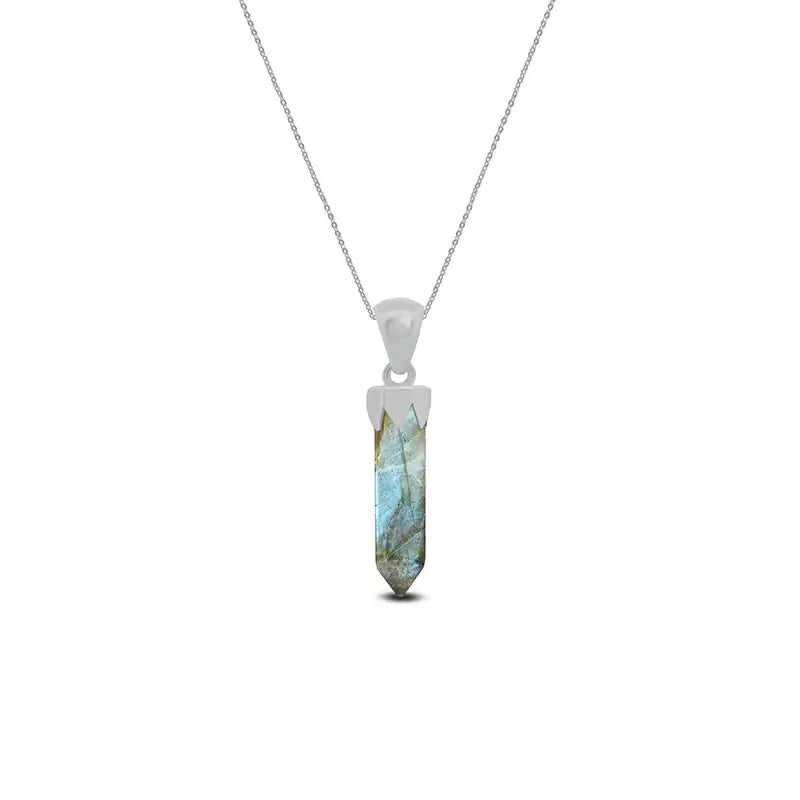 Labradorite Point Pendant 925 Sterling Silver Crystal Necklace Healing Crystal