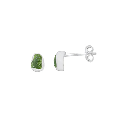 Moldavite Stud Earrings 925 Sterling Silver Healing Crystal