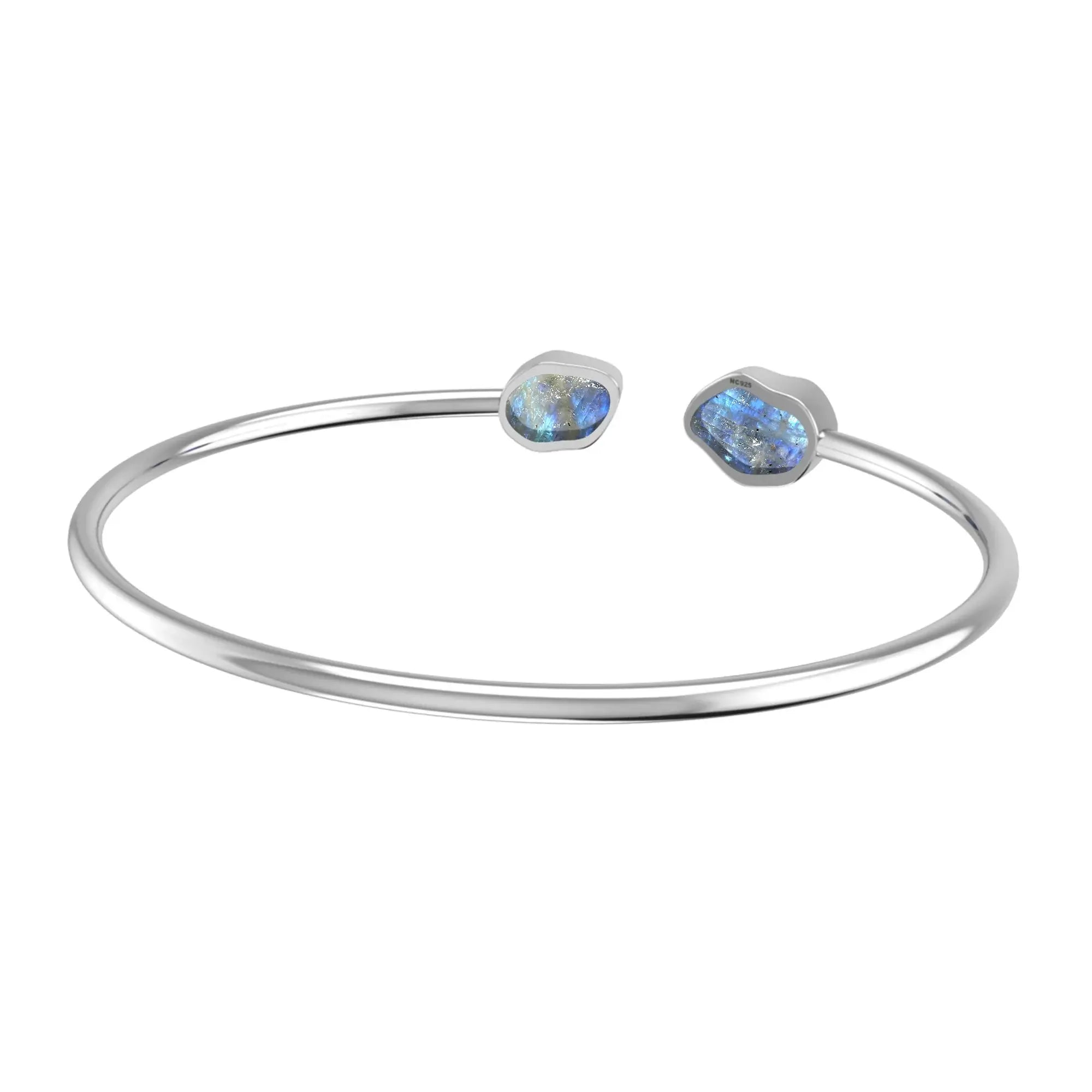 Rainbow Moonstone Raw Bangle 925 Sterling Silver Bracelet Healing Crystal