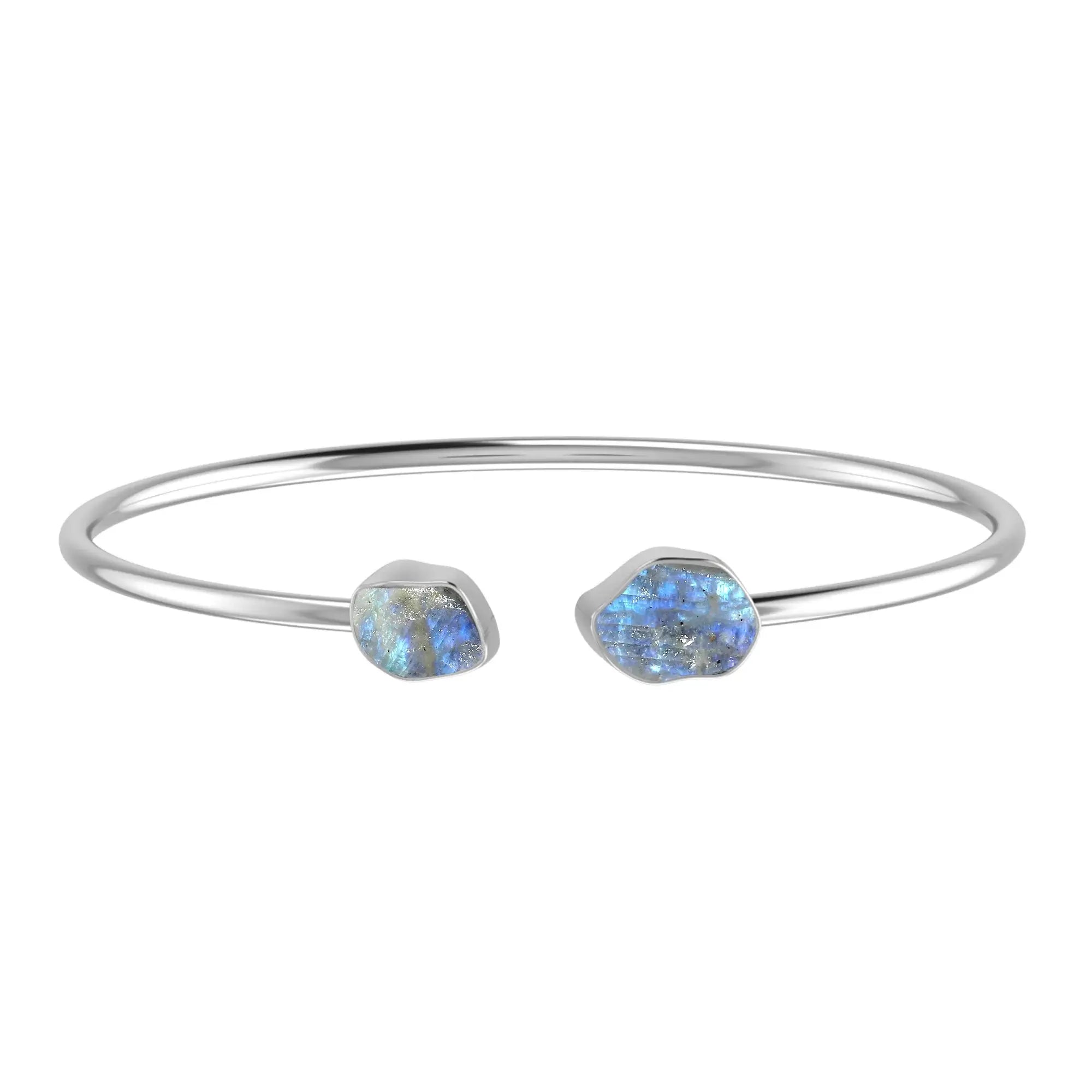Rainbow Moonstone Raw Bangle 925 Sterling Silver Bracelet Healing Crystal