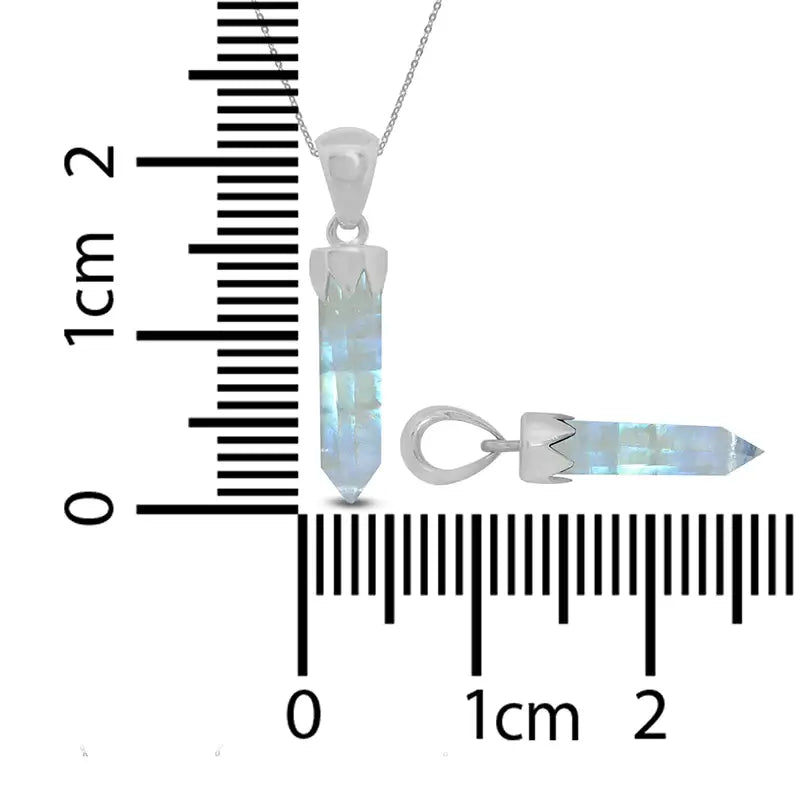 Rainbow Moonstone Point Pendant 925 Sterling Silver Crystal Necklace Healing Crystal