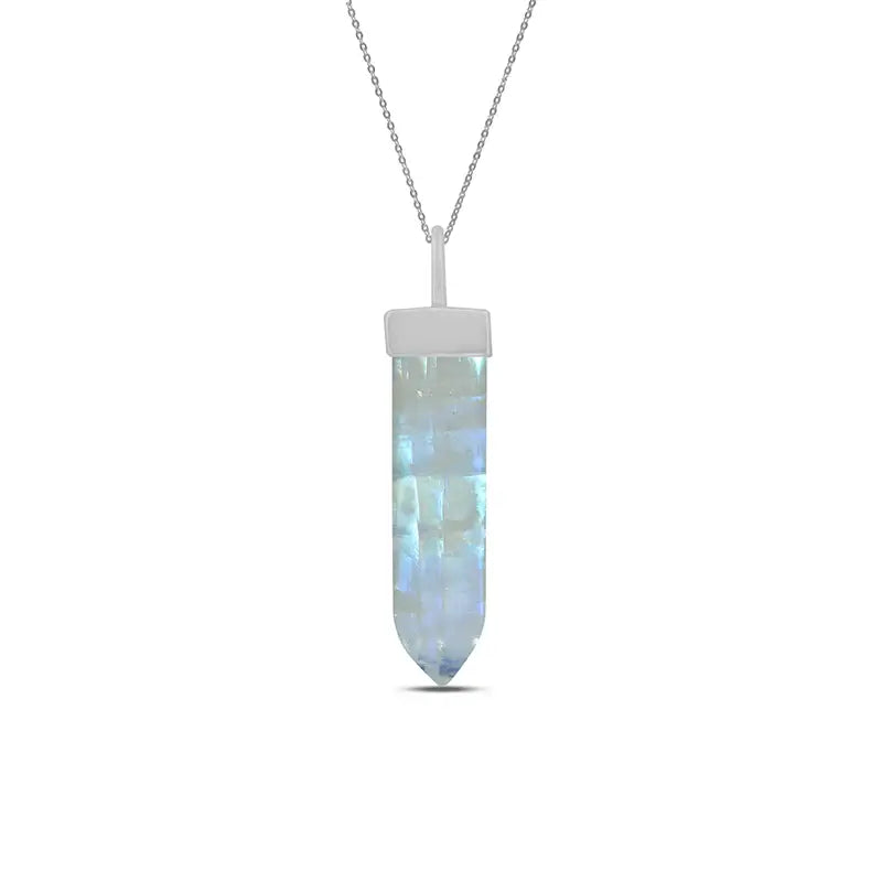 Rainbow Moonstone Pendant 925 Sterling Silver Crystal Necklace Healing Crystal