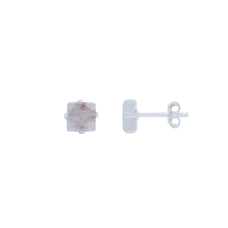 Rainbow Moonstone Raw Stud Earrings 925 Sterling Silver Healing Crystal