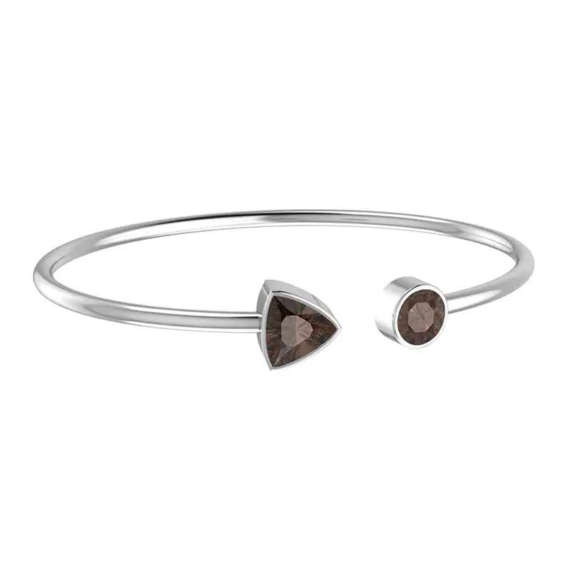 Smoky Quartz Faceted Bangle 925 Sterling Silver Bracelet Healing Crystal
