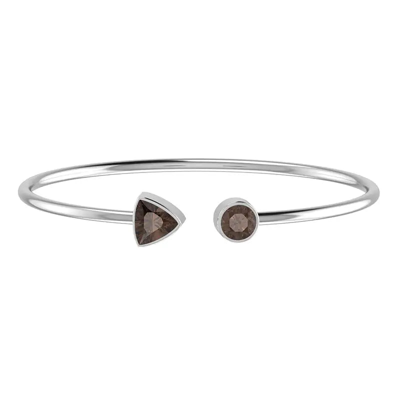 Smoky Quartz Faceted Bangle 925 Sterling Silver Bracelet Healing Crystal