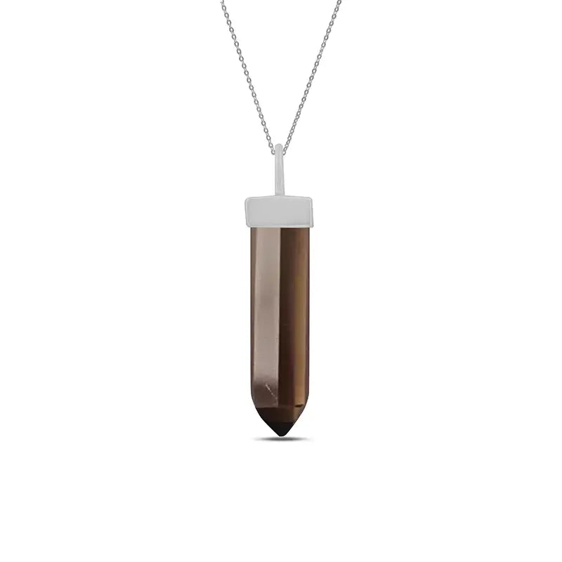 Smoky Quartz Pendant 925 Sterling Silver Crystal Necklace Healing Crystal