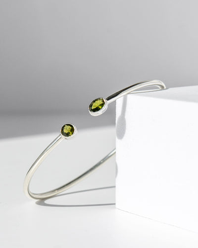 Green Tourmaline Faceted Bangle 925 Sterling Silver Bracelet Healing Crystal