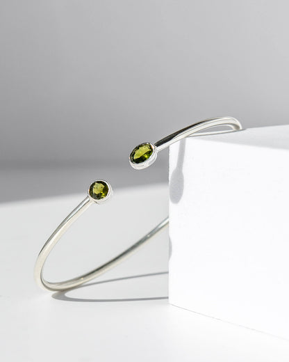 Green Tourmaline Faceted Bangle 925 Sterling Silver Bracelet Healing Crystal