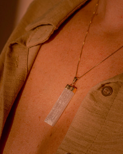 Selenite Crystal Pendant Necklace Gold (pendant only)