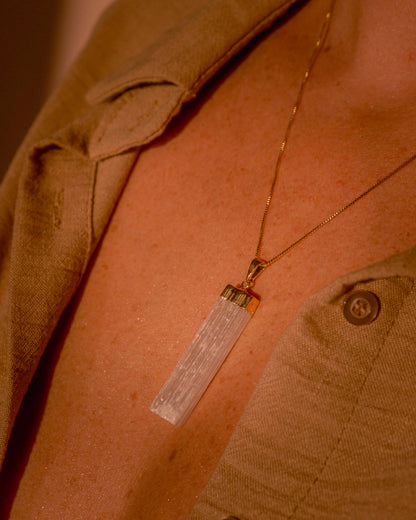 Selenite Crystal Pendant Necklace Gold