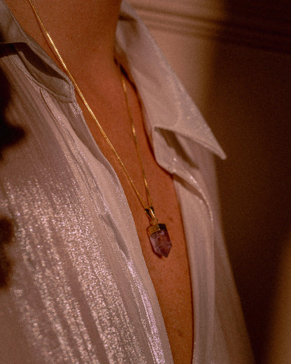 Amethyst Crystal Polished Pendant Necklace Gold