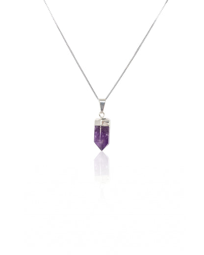 Amethyst Crystal Polished Pendant Silver