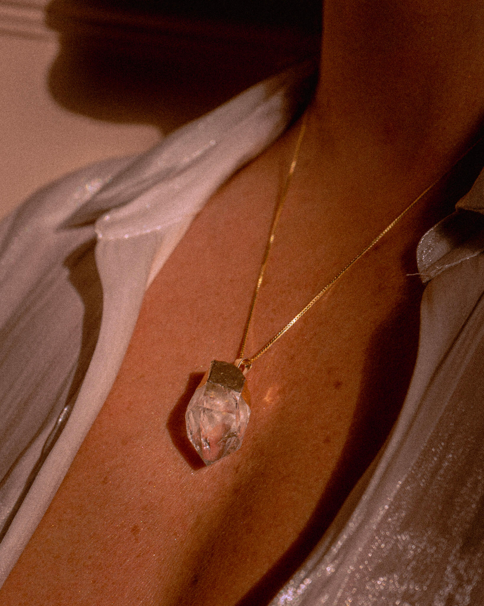 Clear Quartz Unpolished Crystal Pendant Necklace Gold