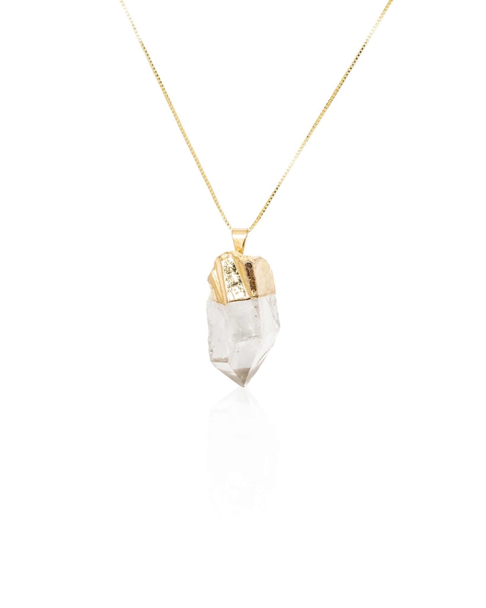 Clear Quartz Unpolished Crystal Pendant Necklace Gold