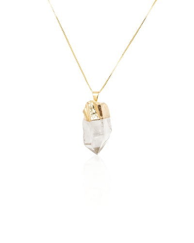 Clear Quartz Unpolished Crystal Pendant Necklace Gold (pendant only)
