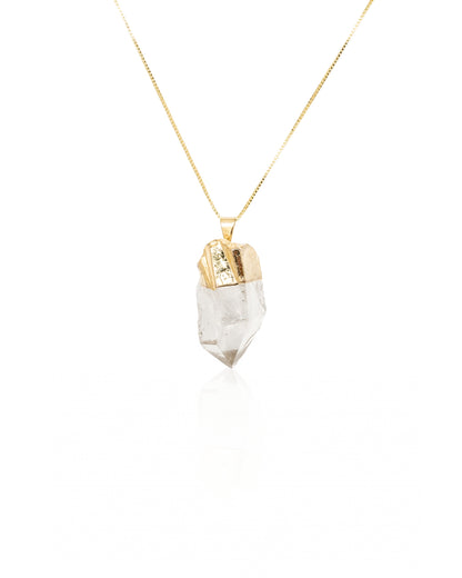 Clear Quartz Unpolished Crystal Pendant Necklace Gold