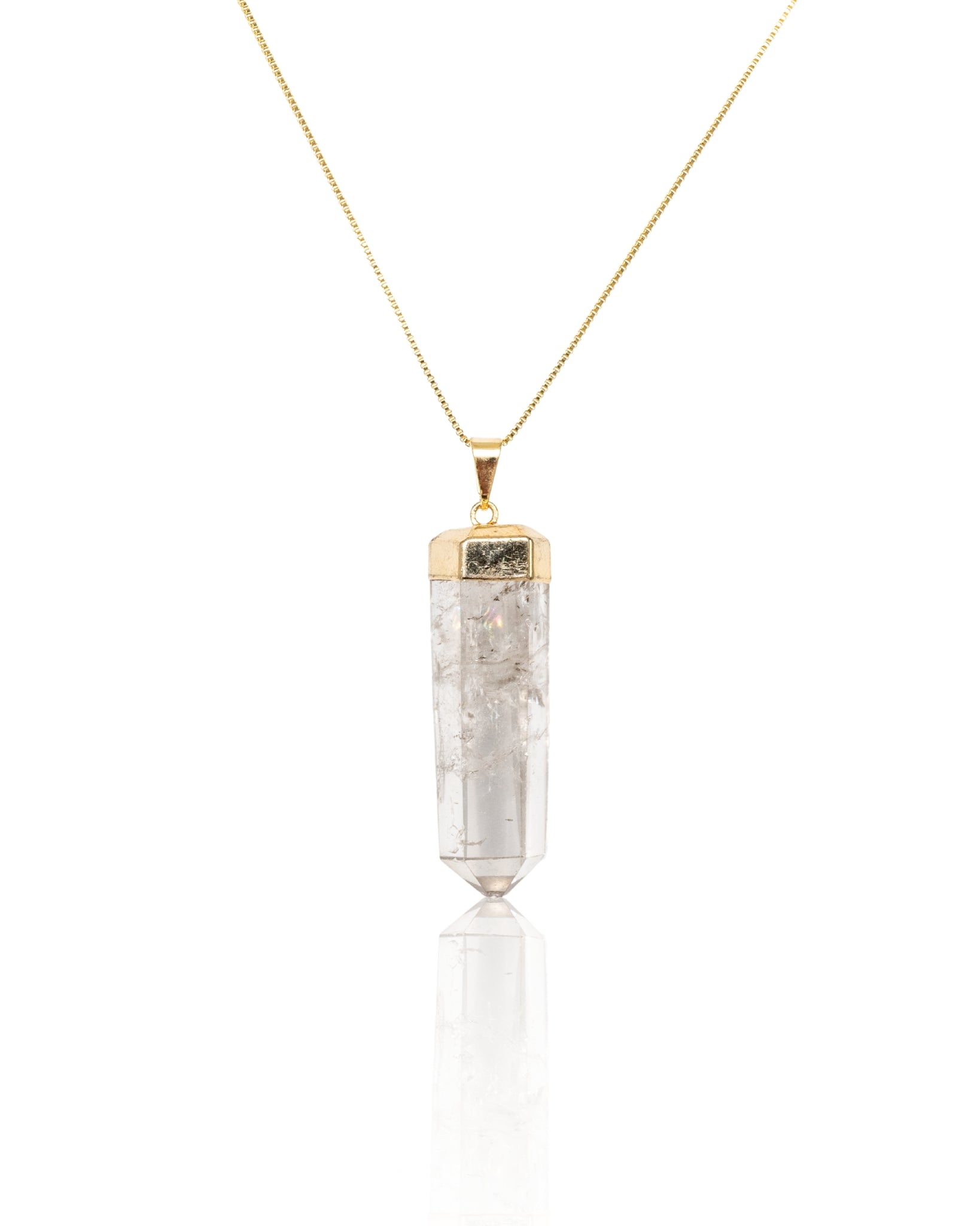 Clear Quartz Polished Crystal Pendant Necklace Gold Medium