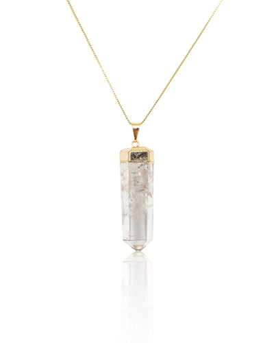 Clear Quartz Polished Crystal Pendant Necklace Gold Medium (pendant only)