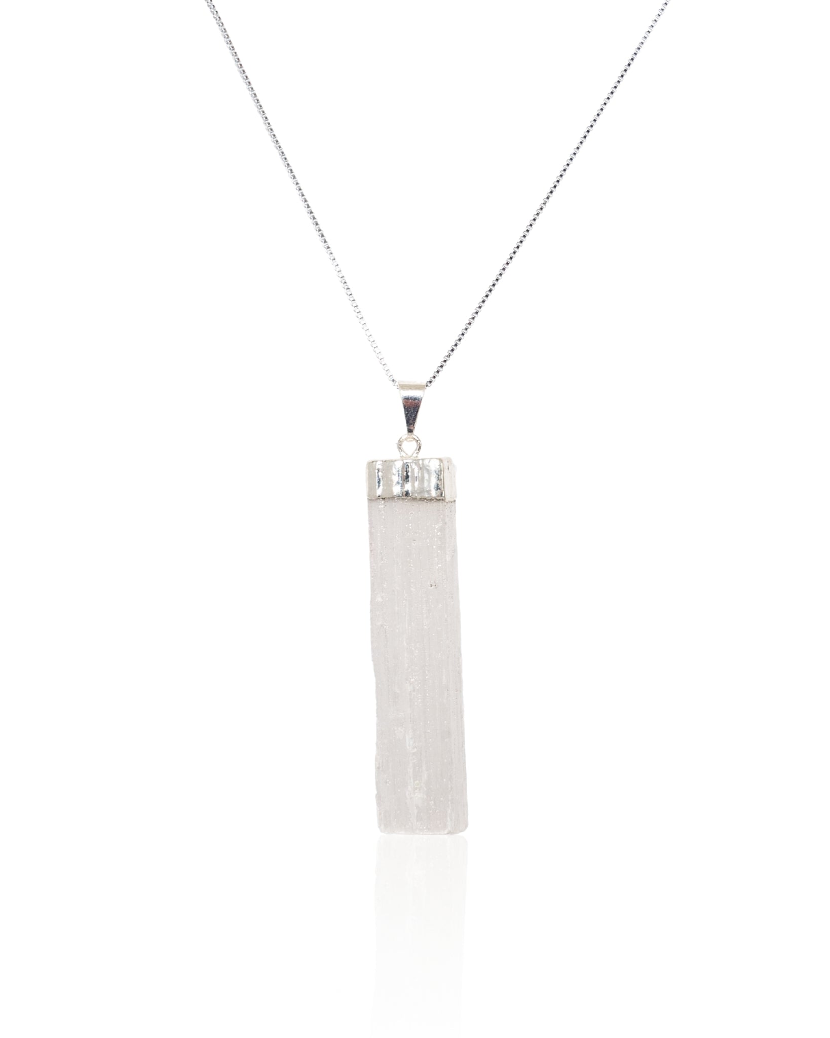 Selenite Crystal Pendant Necklace Silver