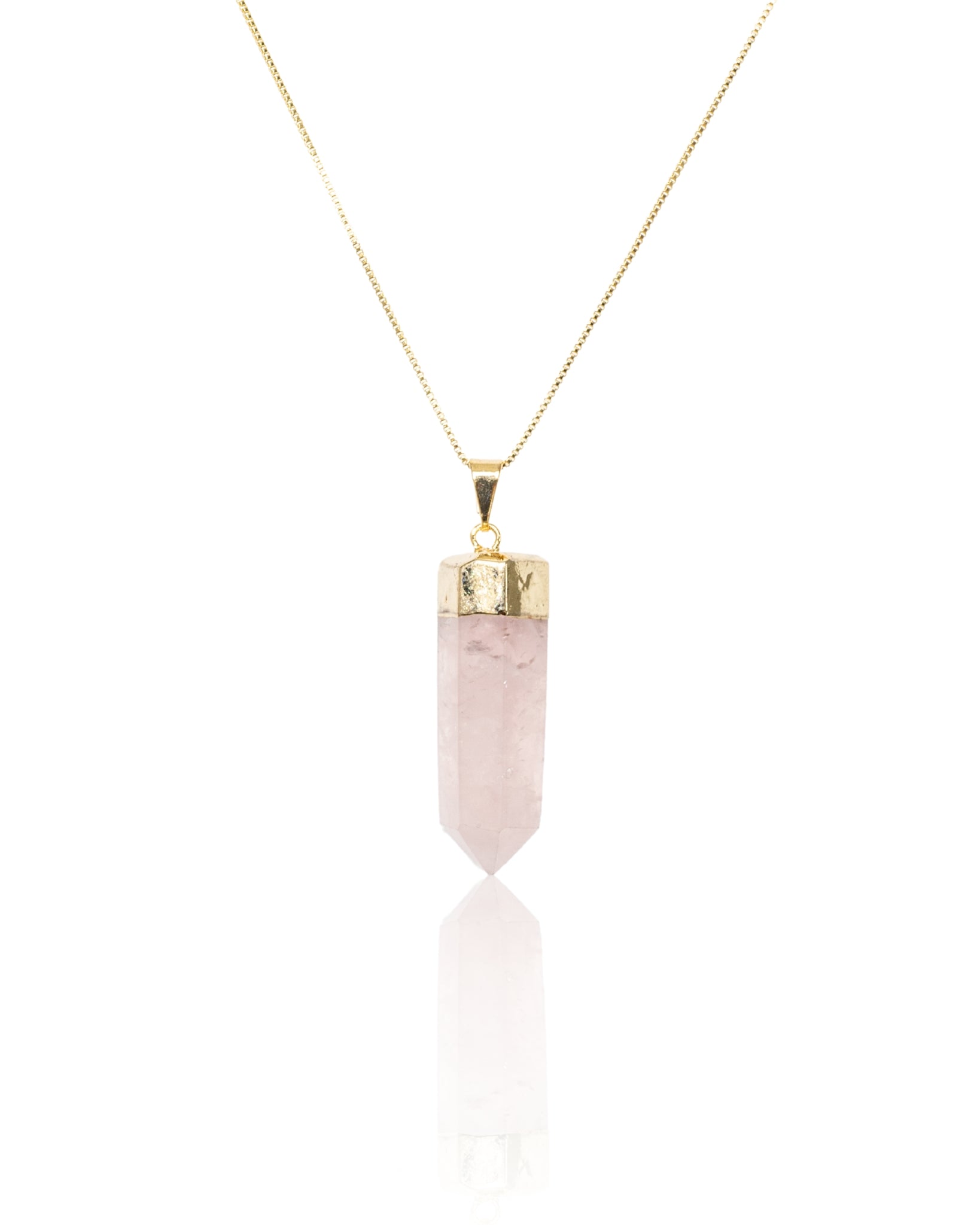 Rose Quartz Polished Crystal Pendant Necklace Gold Medium