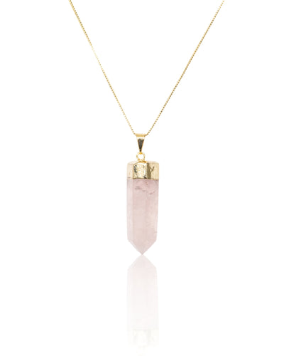 Rose Quartz Polished Crystal Pendant Necklace Gold Medium (pendant only)