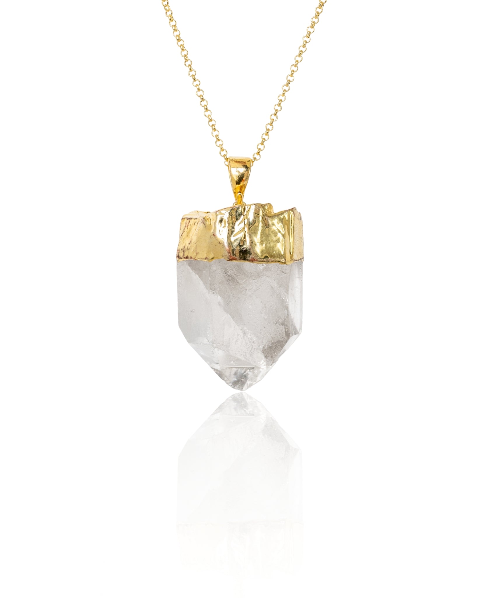 Clear Quartz Unpolished Crystal Pendant Necklace Gold Medium