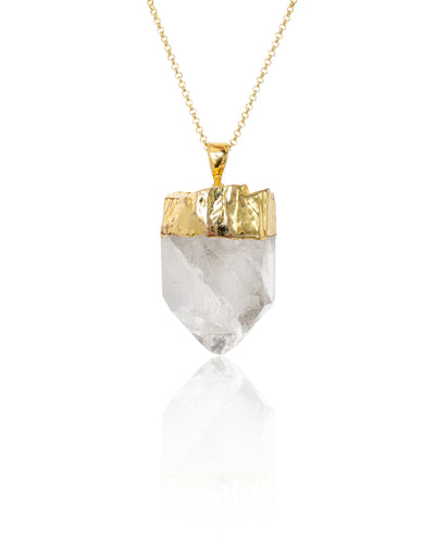 Clear Quartz Unpolished Crystal Pendant Necklace Gold Medium (pendant only)