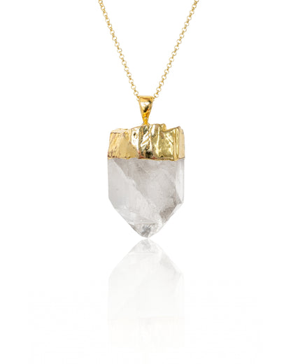 Clear Quartz Unpolished Crystal Pendant Necklace Gold Medium