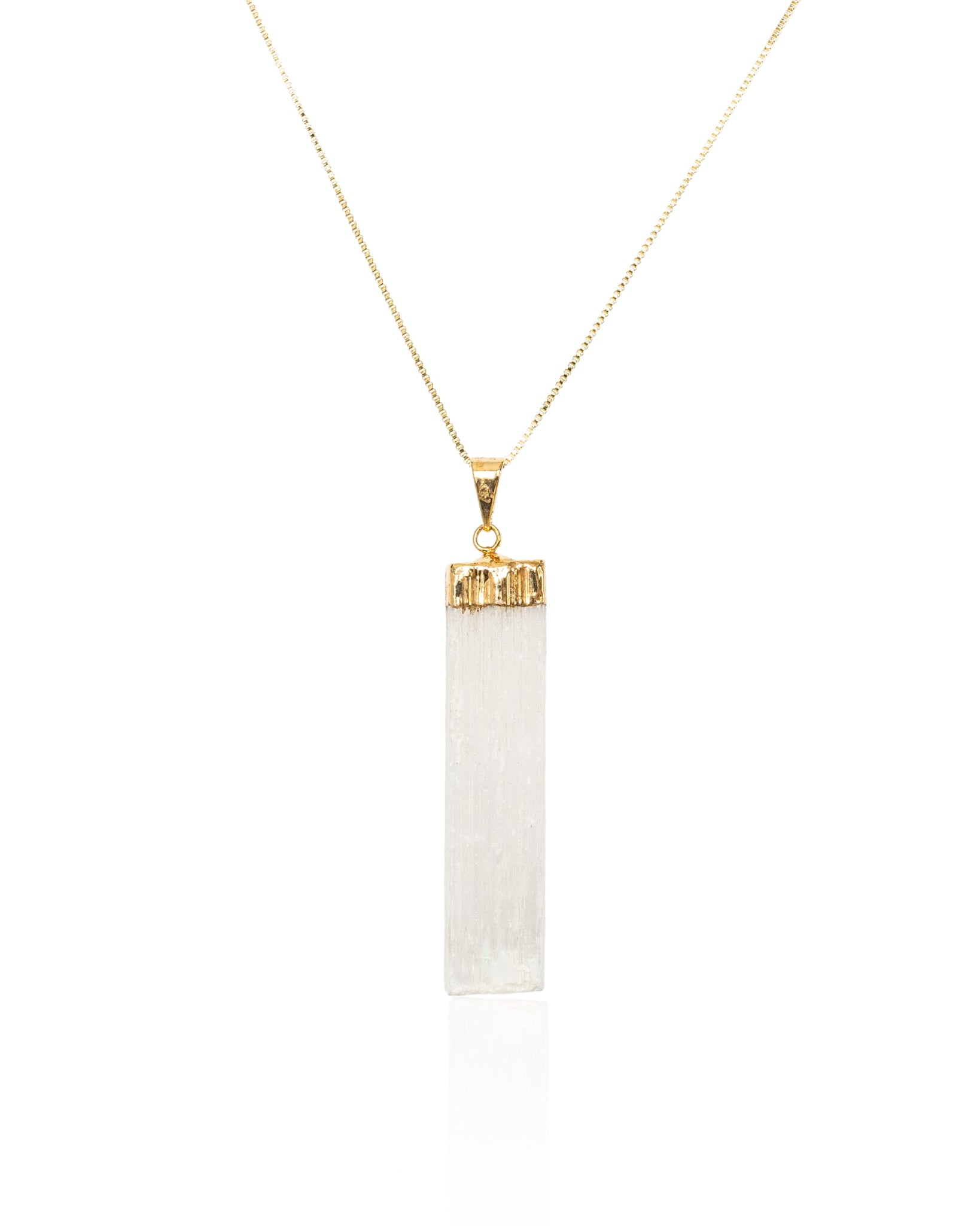 Selenite Crystal Pendant Necklace Gold