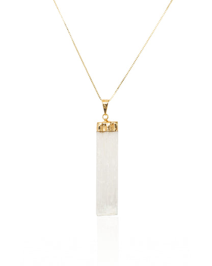 Selenite Crystal Pendant Necklace Gold