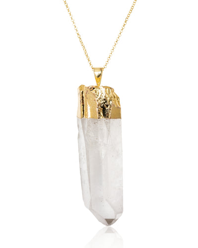 Clear Quartz Unpolished Crystal Pendant Necklace Gold Large (pendant only)