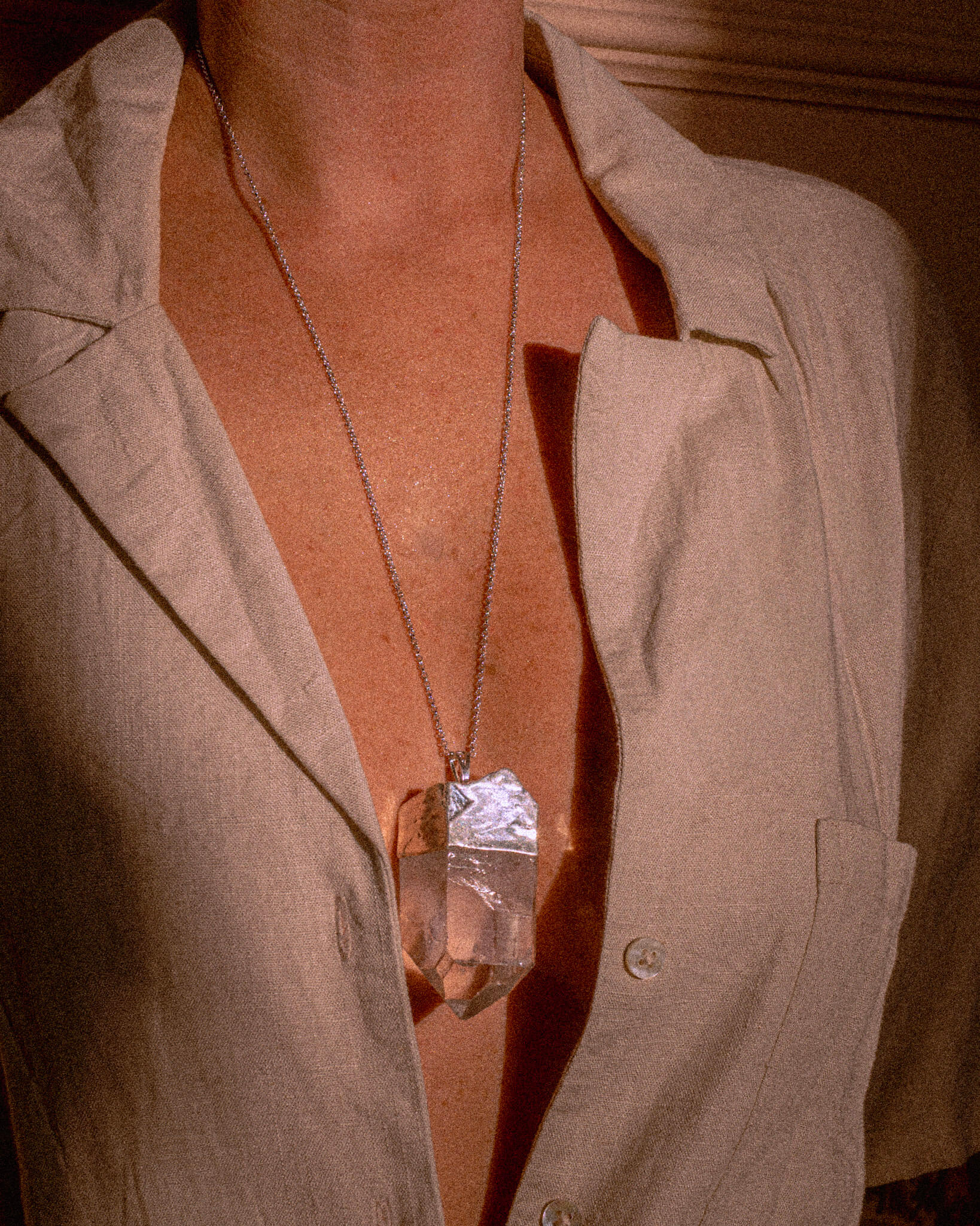 Clear Quartz Unpolished Crystal Pendant Necklace Silver Large