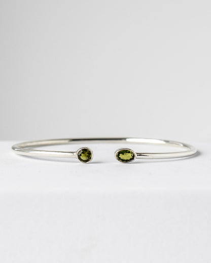 Green Tourmaline Faceted Bangle 925 Sterling Silver Bracelet Healing Crystal
