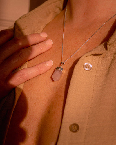 Polished Rose Quartz Crystal Pendant Necklace Silver Small (pendant only)
