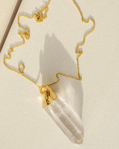 Clear Quartz Unpolished Crystal Pendant Necklace Gold Large