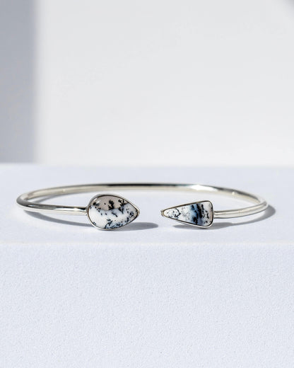 Dendritic Opal Faceted Bangle 925 Sterling Silver Bracelet Healing Crystal