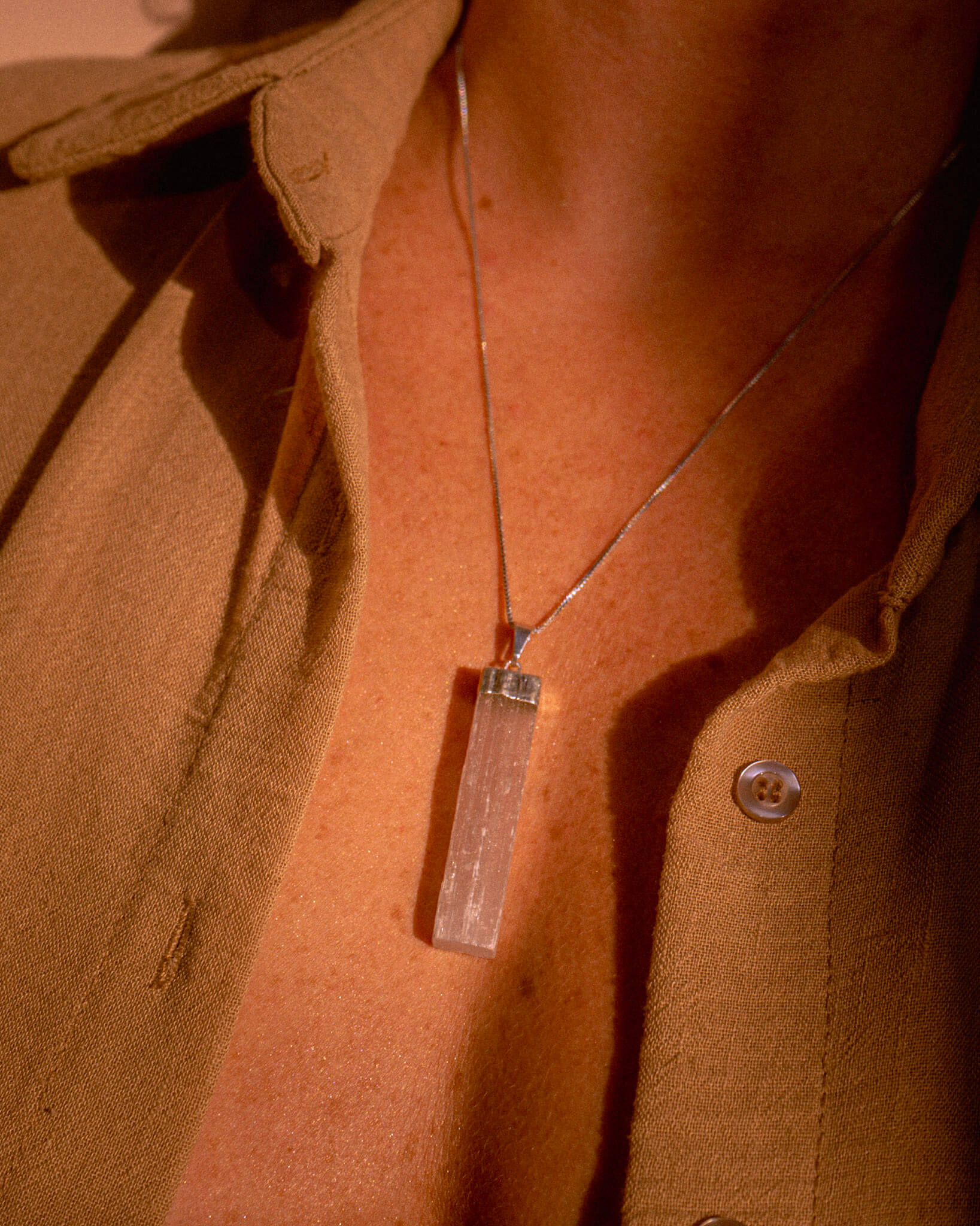 Selenite Crystal Pendant Necklace Silver