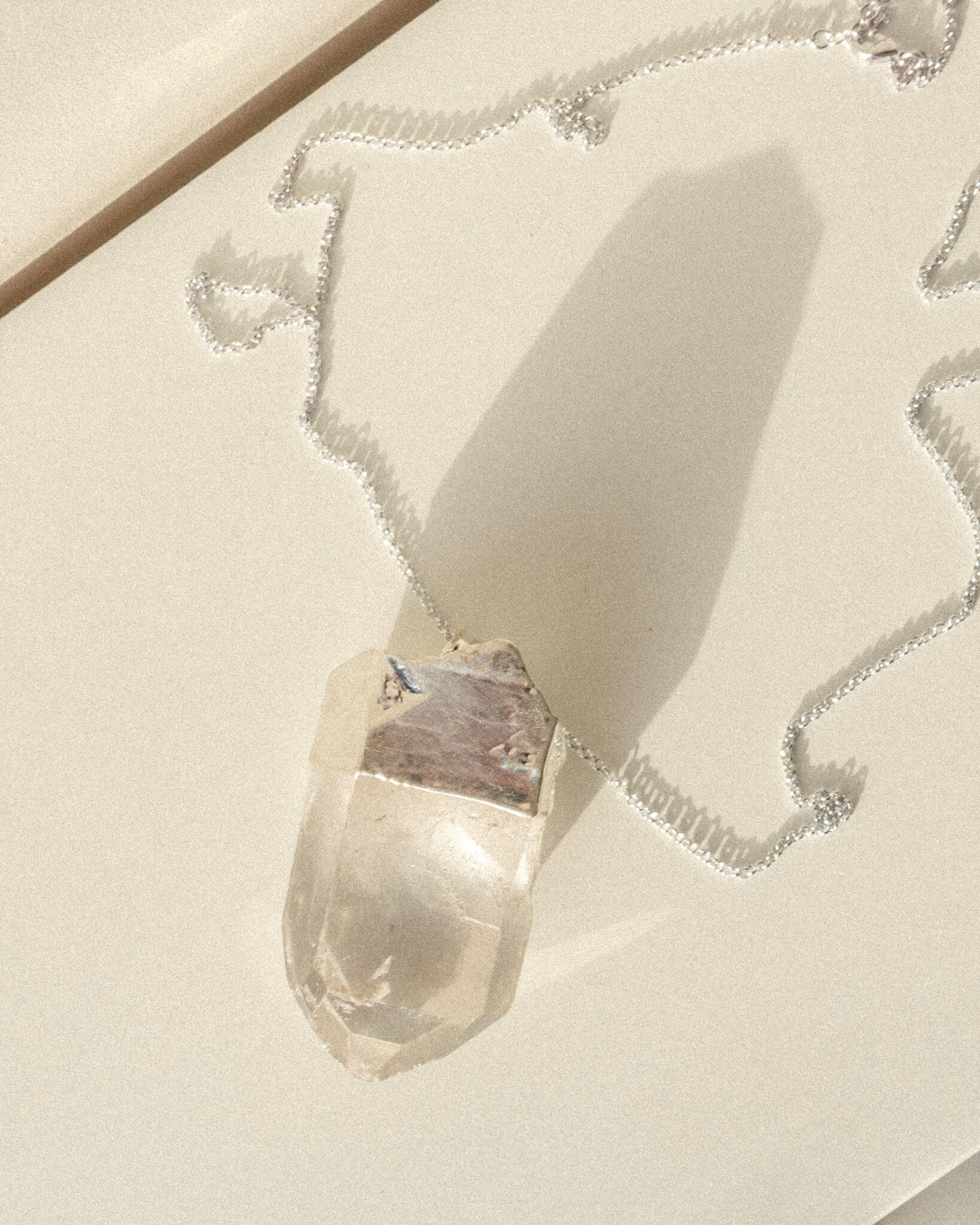 Clear Quartz Unpolished Crystal Pendant Necklace Silver Large