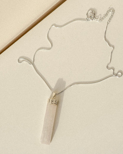 Selenite Crystal Pendant Necklace Silver
