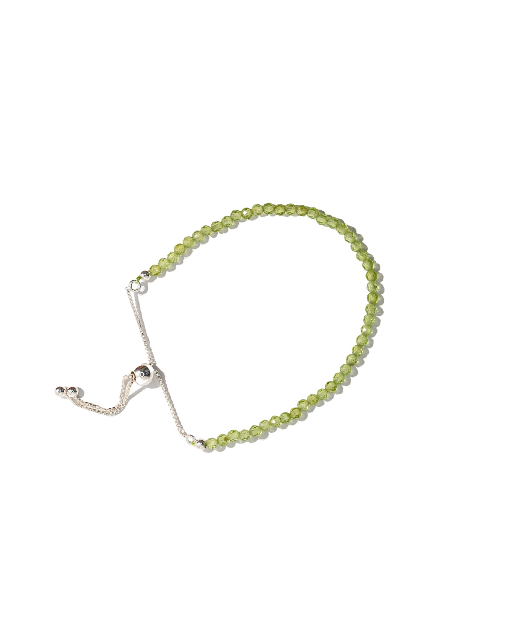 Peridot 3mm Faceted Bead Bracelet 925 Sterling Silver