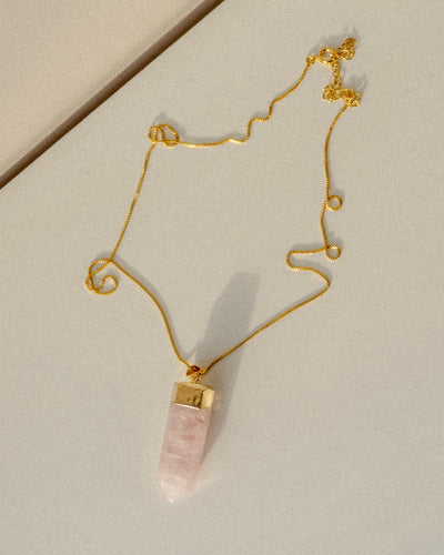 Rose Quartz Polished Crystal Pendant Necklace Gold Medium (pendant only)