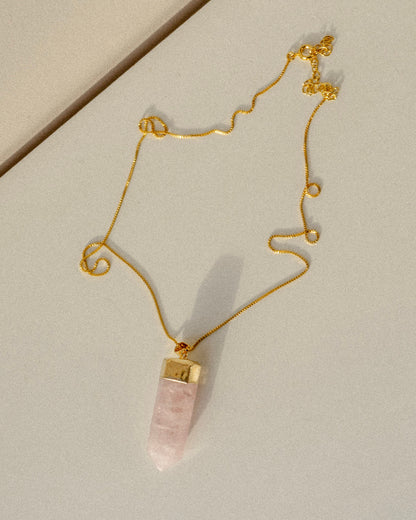 Rose Quartz Polished Crystal Pendant Necklace Gold Medium