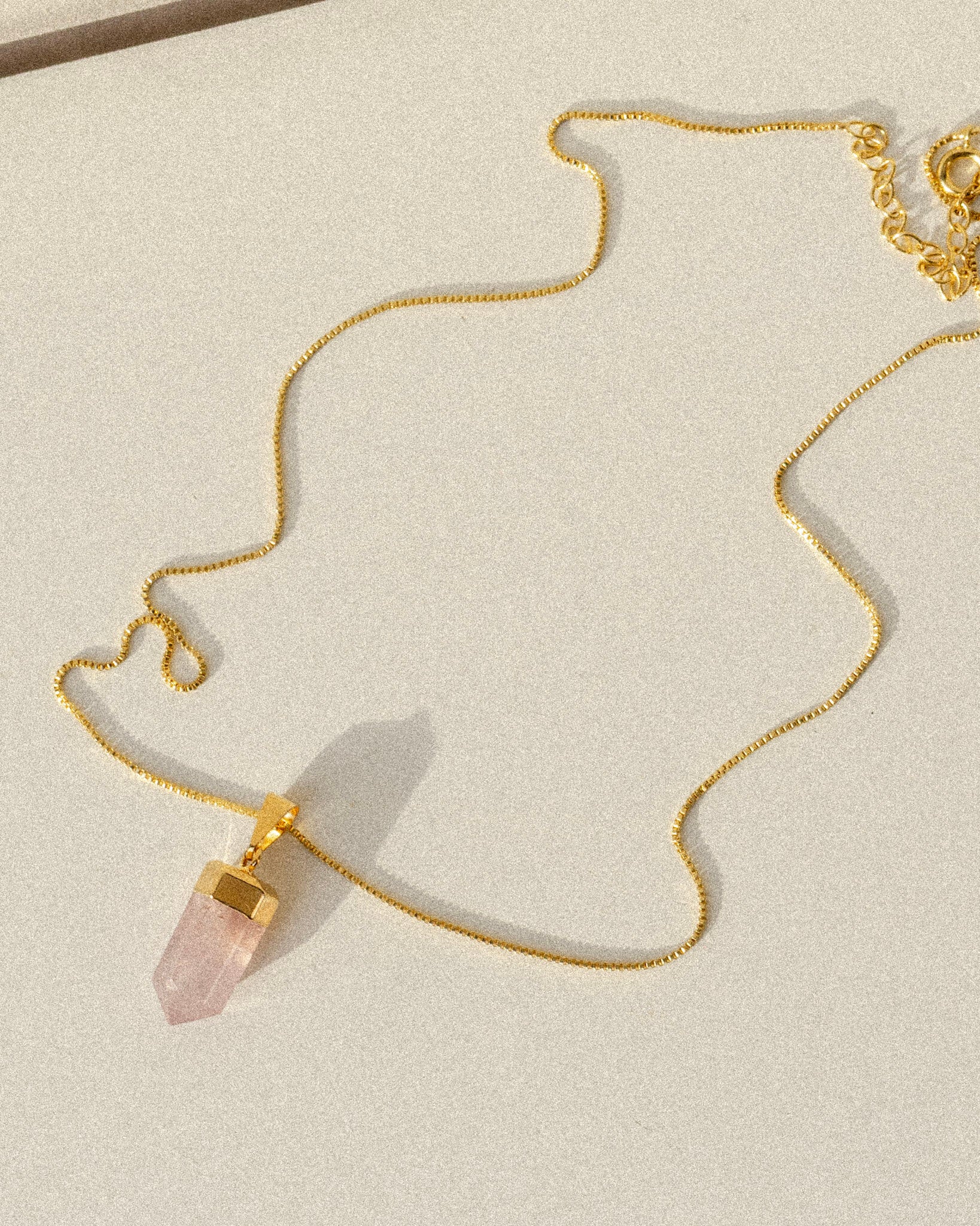 Rose Quartz Crystal Polished Pendant Gold