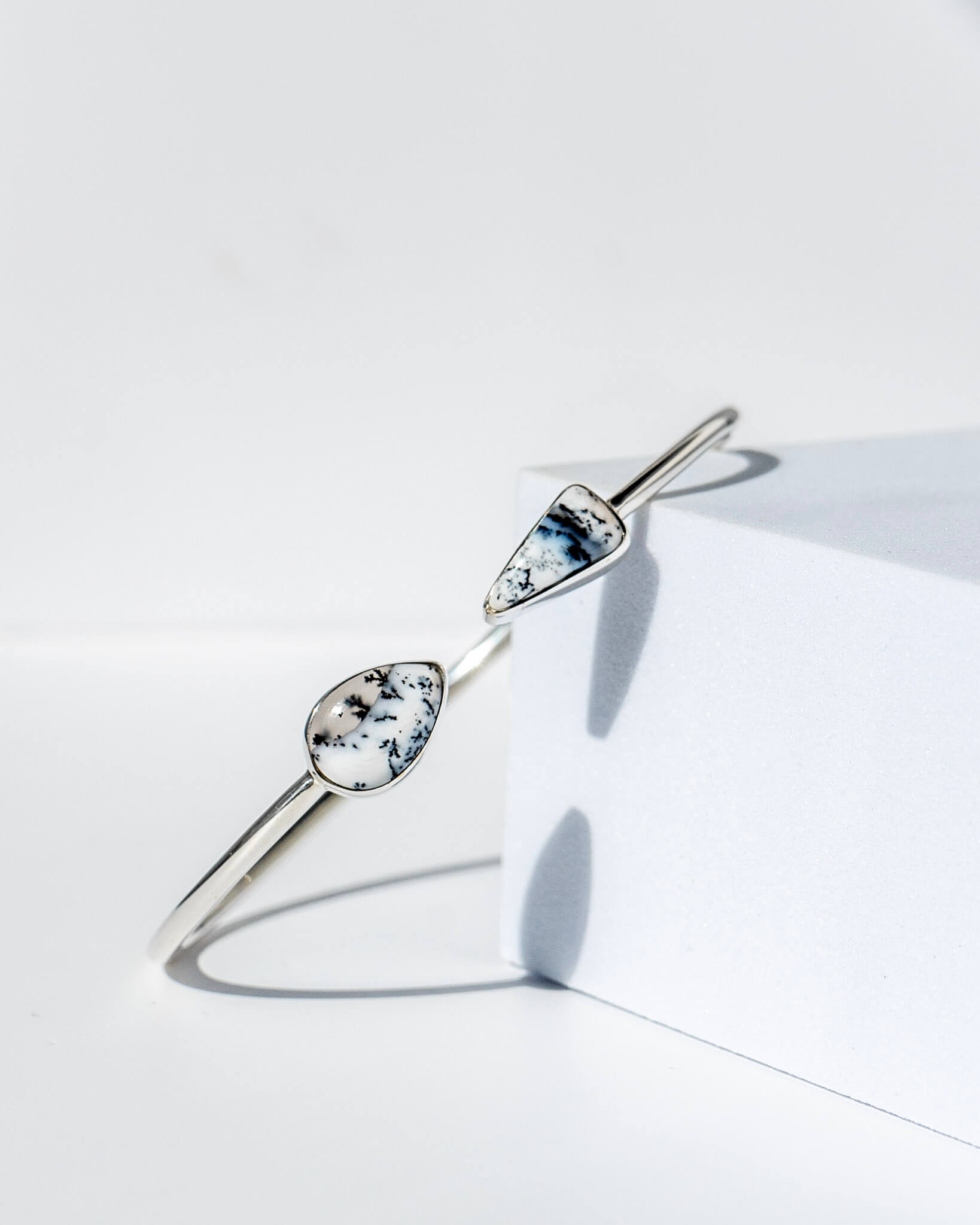 Dendritic Opal Faceted Bangle 925 Sterling Silver Bracelet