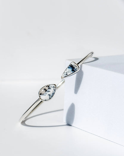 Dendritic Opal Faceted Bangle 925 Sterling Silver Bracelet Healing Crystal