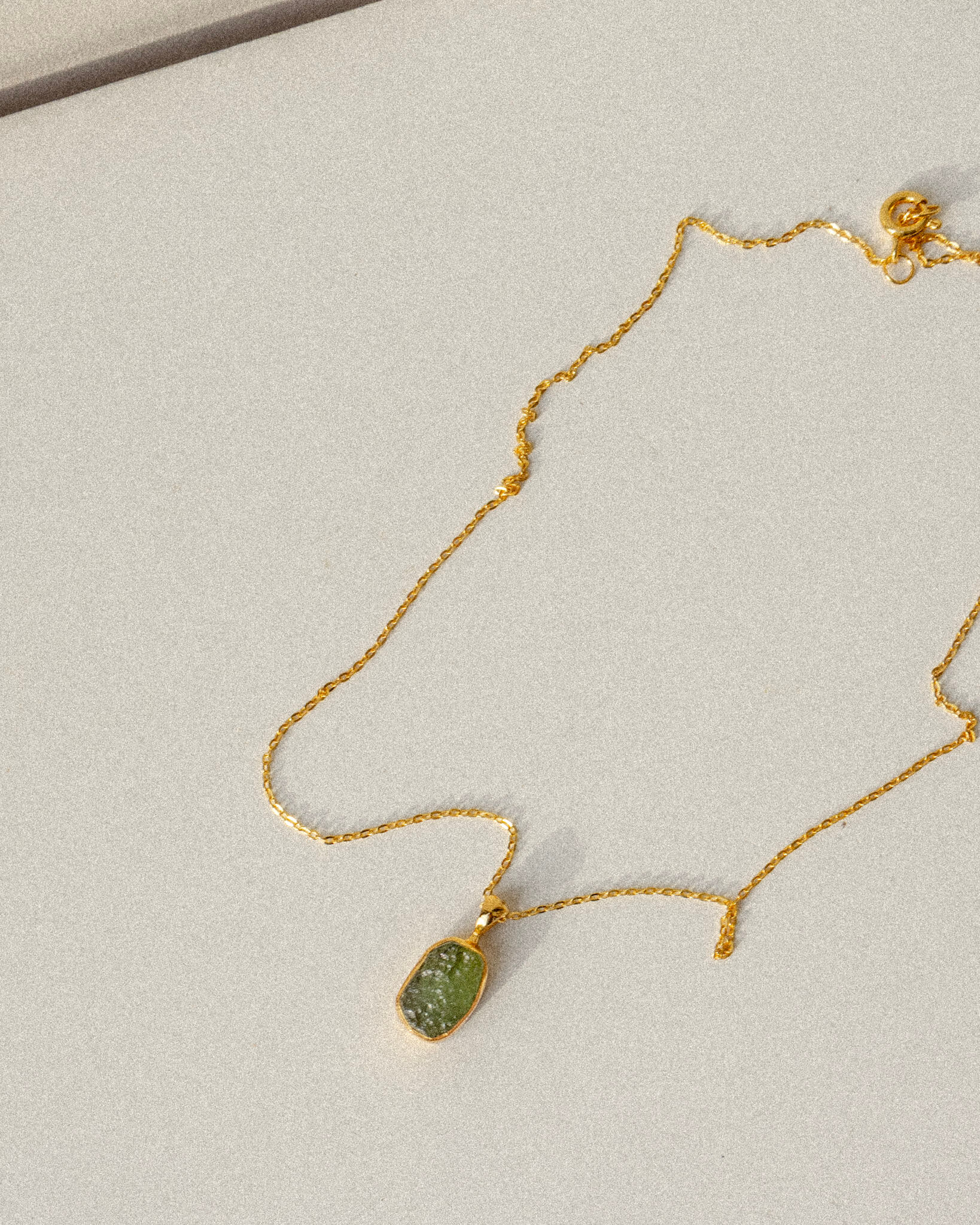 Moldavite Raw Pendant 18K Gold Vermeil Crystal Necklace