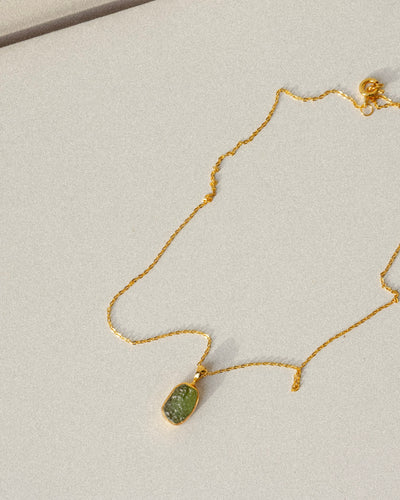 Moldavite Raw Pendant 18K Gold Vermeil Crystal Necklace