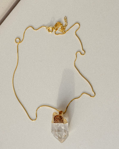 Clear Quartz Unpolished Crystal Pendant Necklace Gold (pendant only)