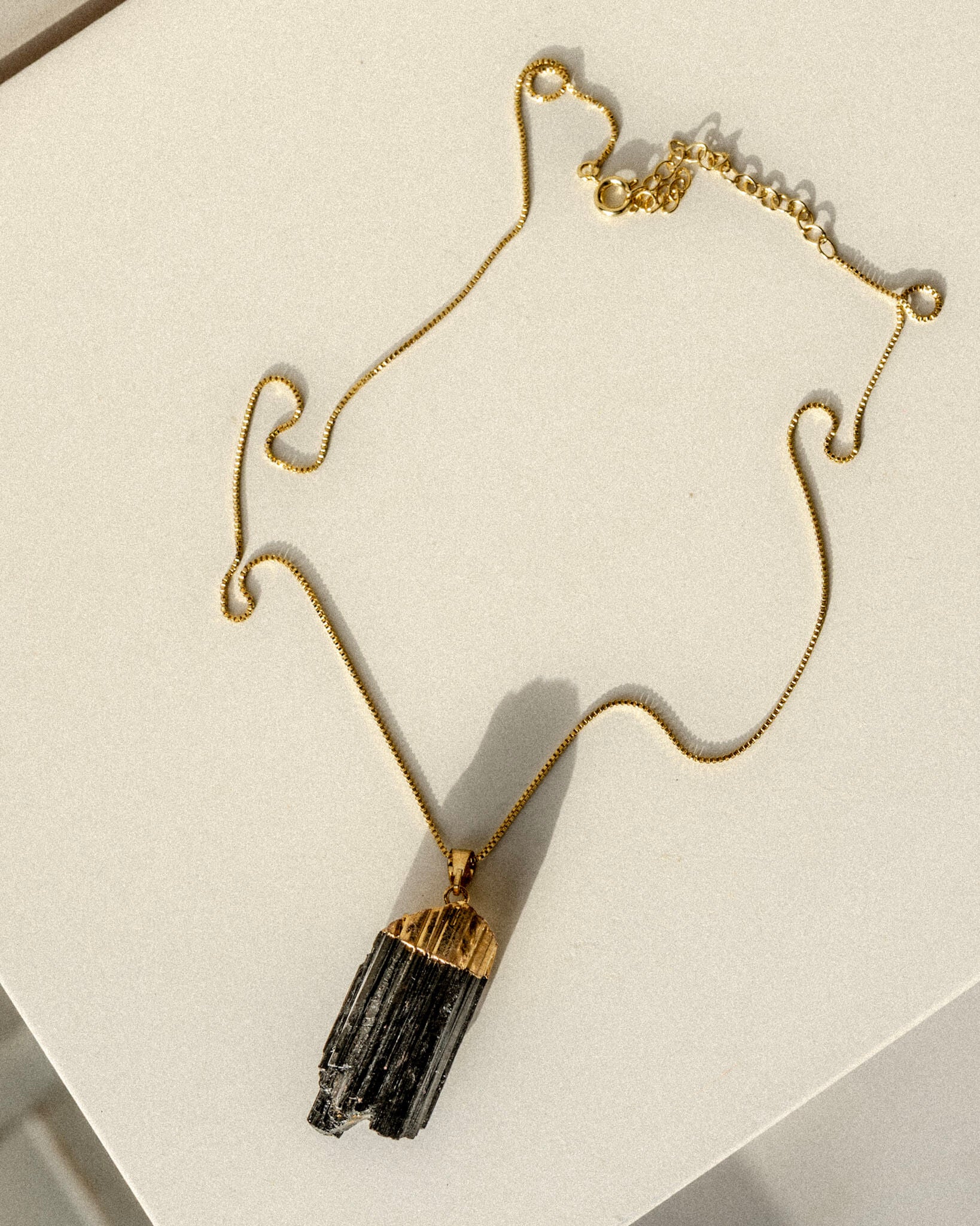 Black Tourmaline Crystal Pendant Necklace Gold