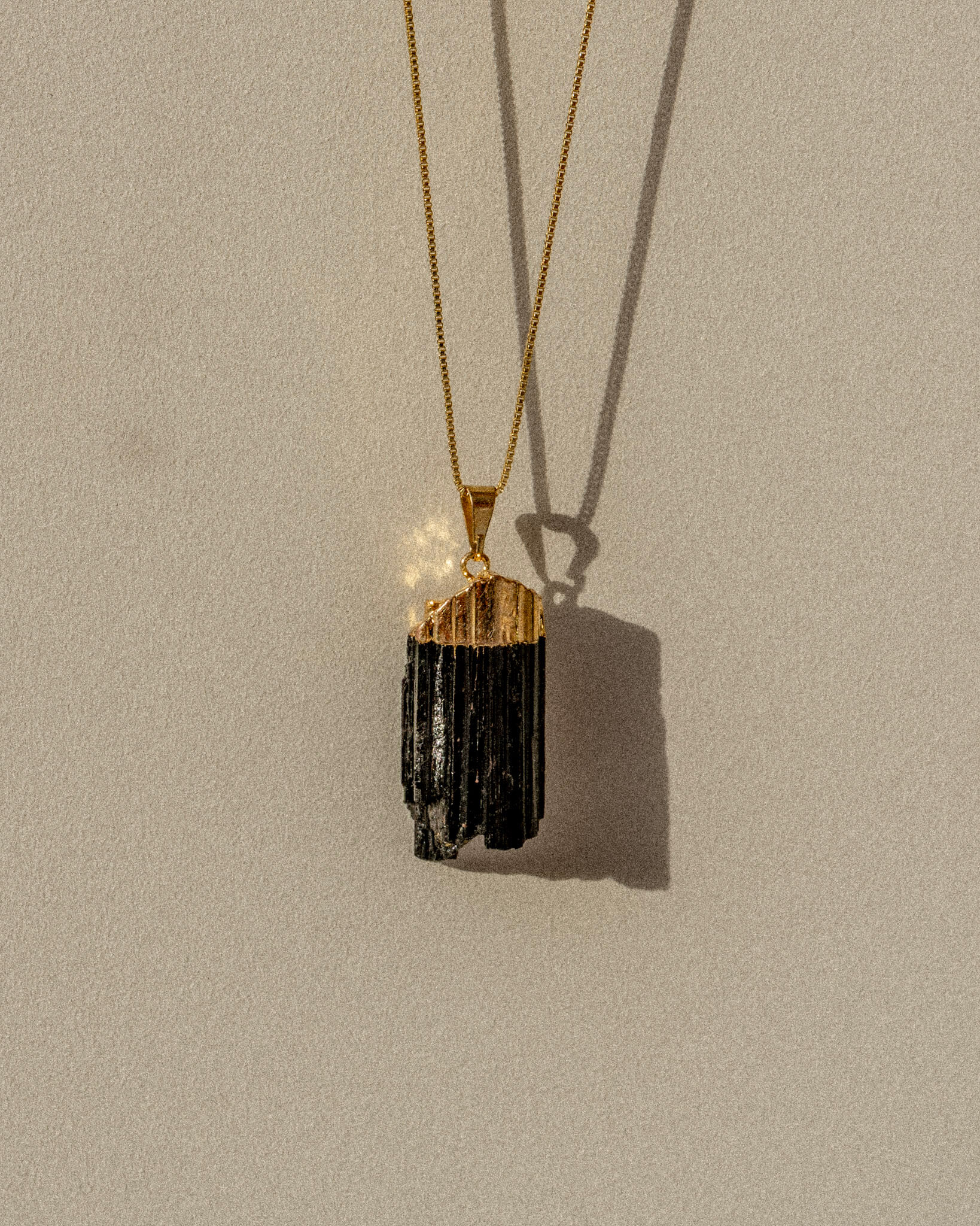 Black Tourmaline Crystal Pendant Necklace Gold